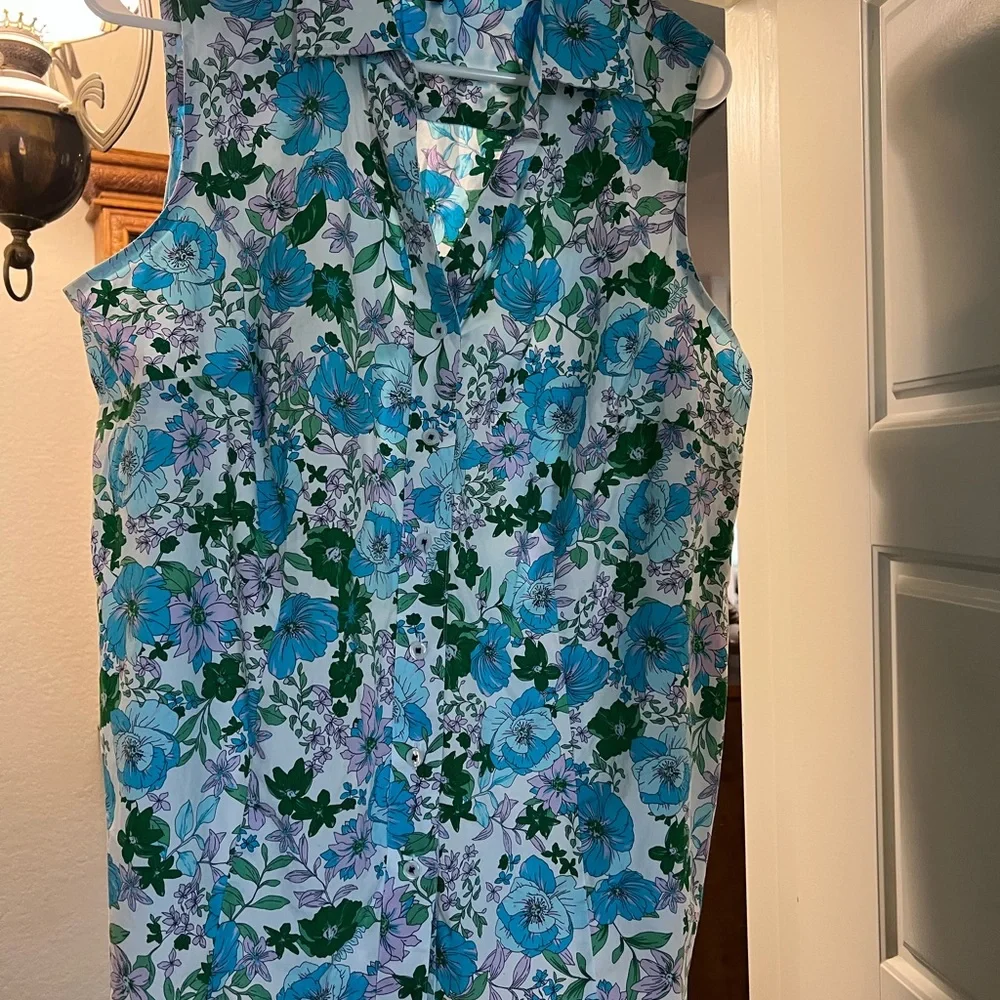 Talbots Floral Blouse - Blue and Green - Picture 1 of 5